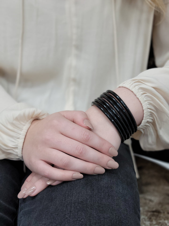 Thin Vintage Black Bangles Sold as Set of 6