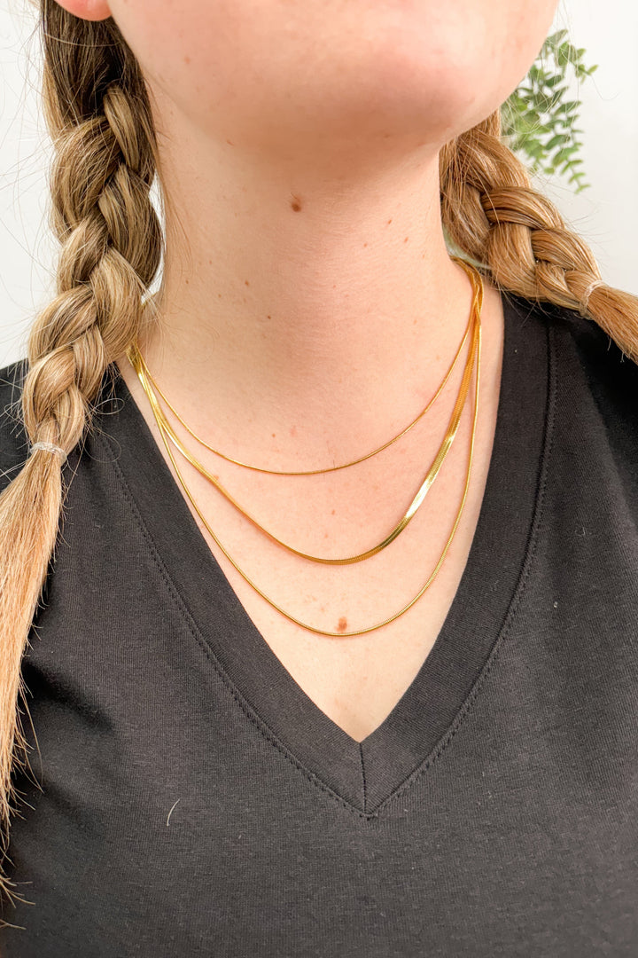 Three Strand Gold or Silver Plated Snake Chain Necklace