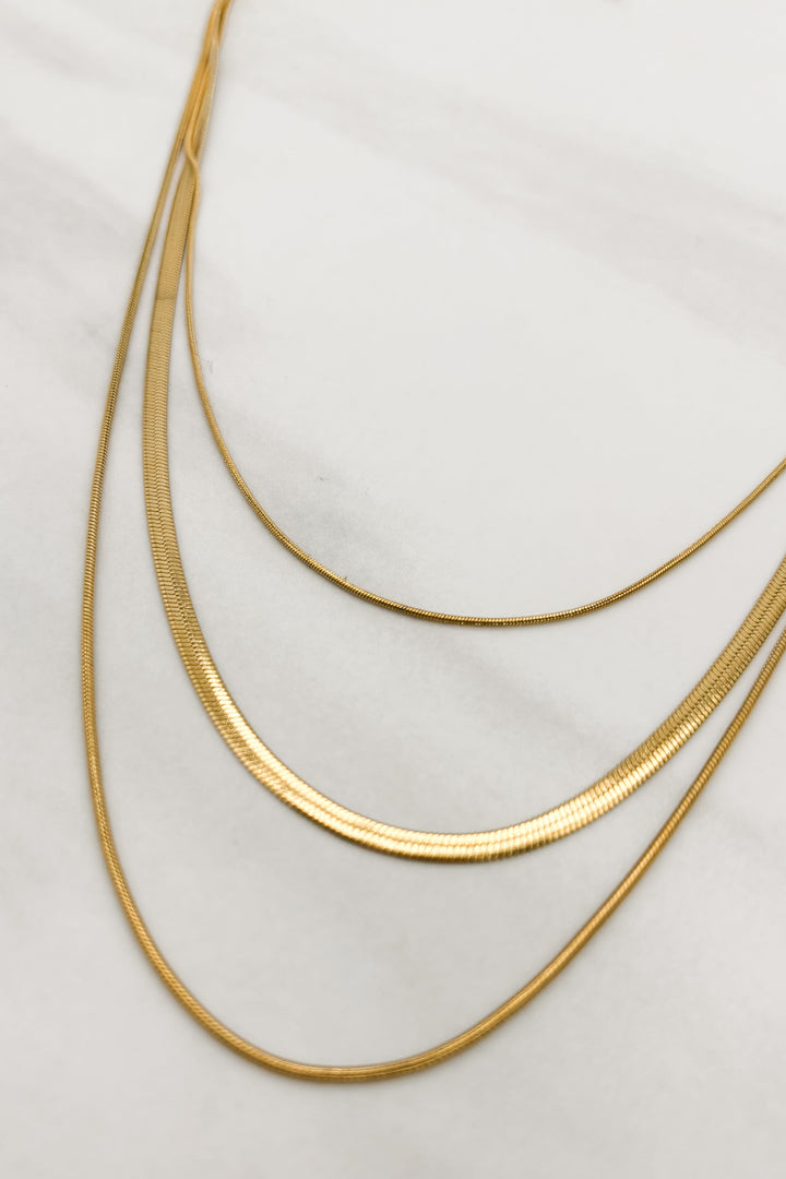 Three Strand Gold or Silver Plated Snake Chain Necklace