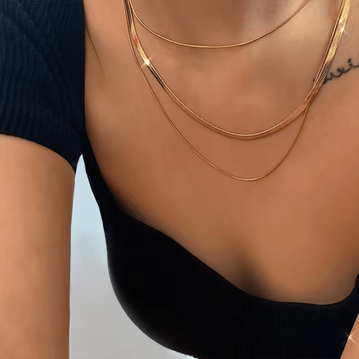 Three Strand Gold or Silver Plated Snake Chain Necklace