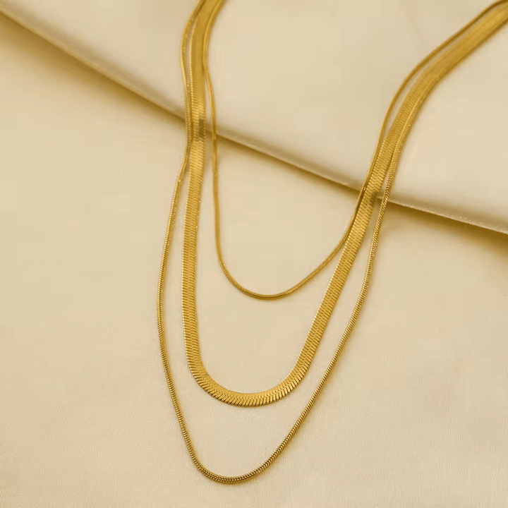 Three Strand Gold or Silver Plated Snake Chain Necklace