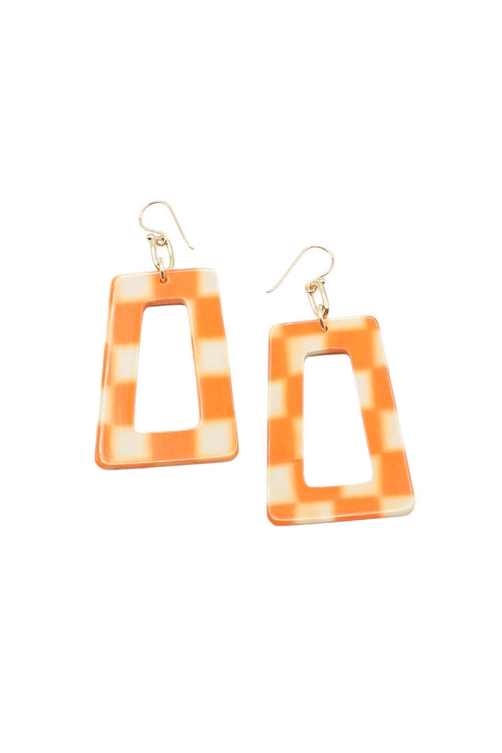 Trapezoid Orange Checkerboard Earrings