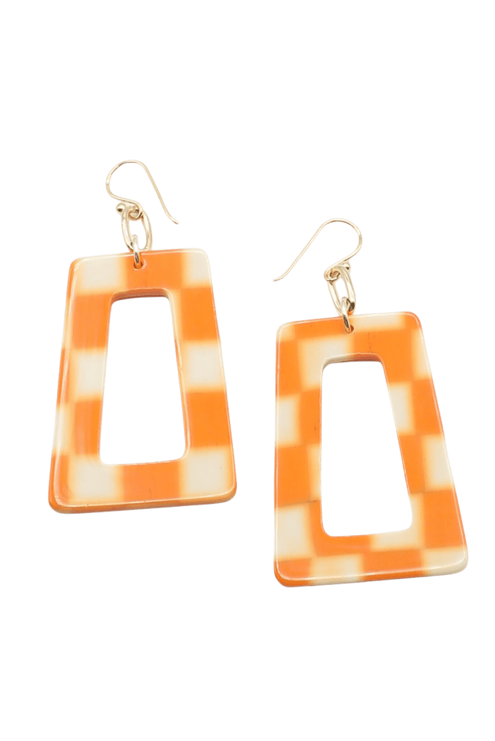 Trapezoid Orange Checkerboard Earrings