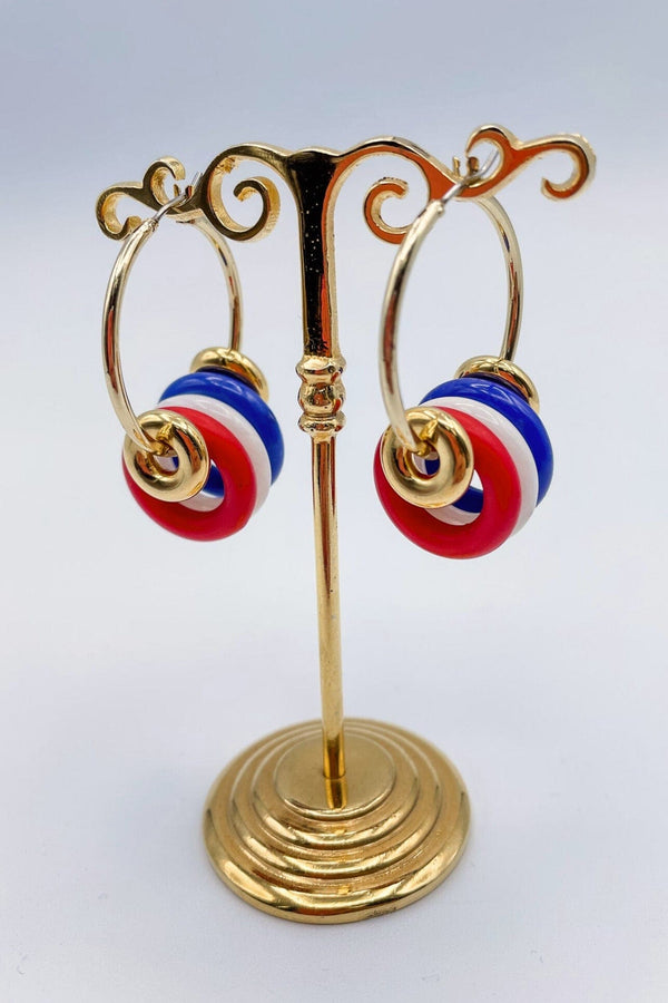 Triloop Red, White, & Blue Gold Hoop Earrings