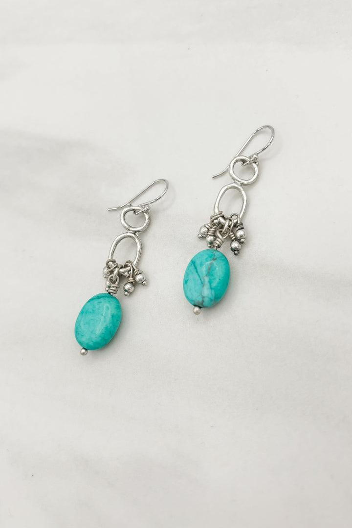 Turquoise and Stacked Circle Dangle Earrings with Small Bead Accents