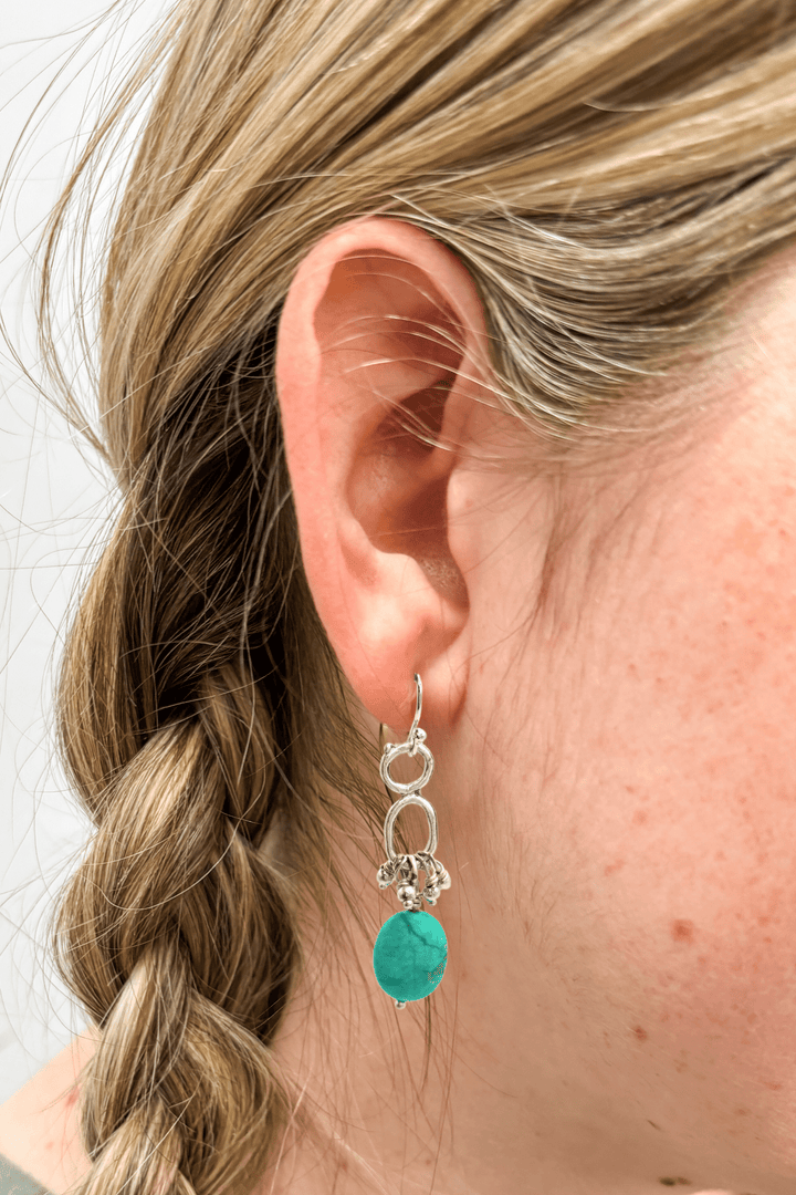 Turquoise and Stacked Circle Dangle Earrings with Small Bead Accents