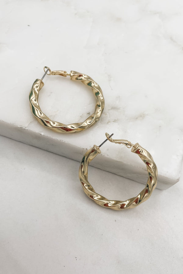 Twisted Gold Hoop Earrings