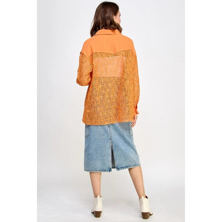 Veveret Embroidered Lace See Through Gauze Shirt