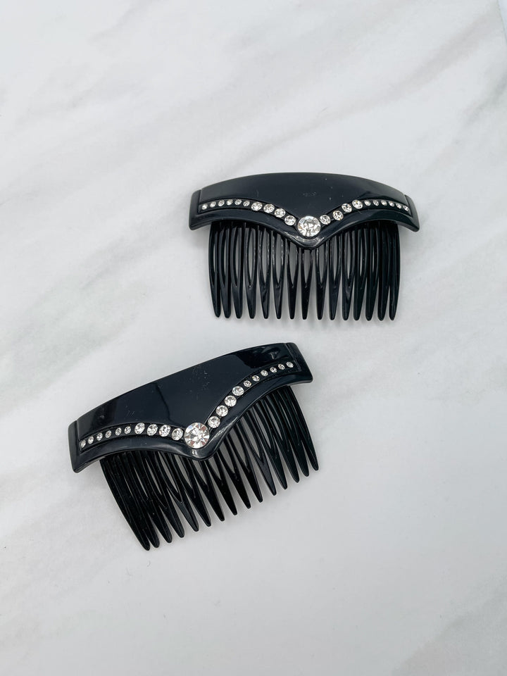 Vintage French 2pc V-Shape Crystal Studded Hair Combs