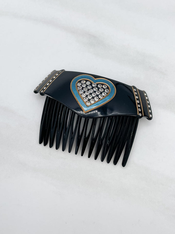 Vintage French Felix Huchard Rhinestone Heart Hair Comb