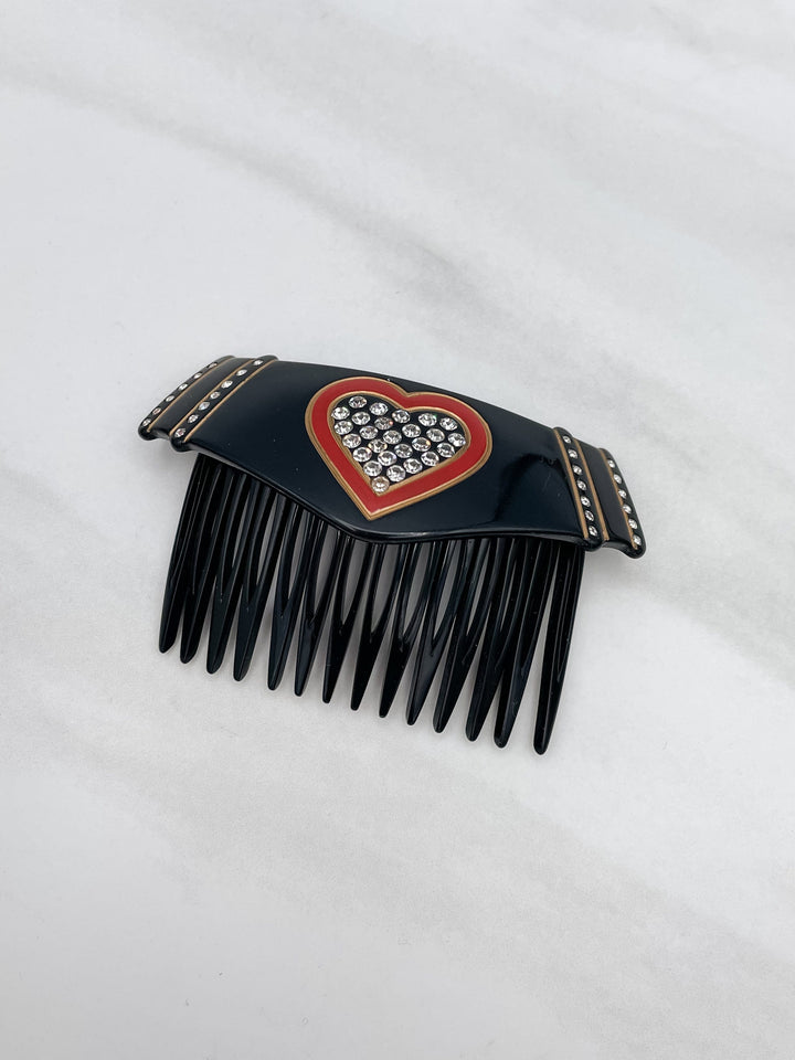 Vintage French Felix Huchard Rhinestone Heart Hair Comb