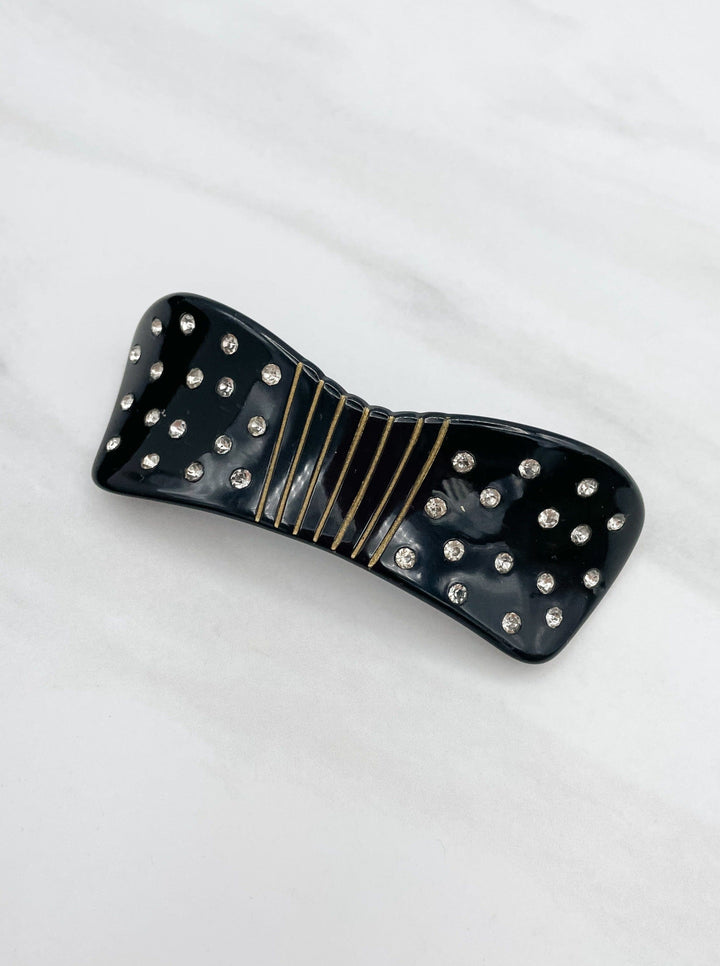 Vintage French Ribbed and Studded Bow Barrette