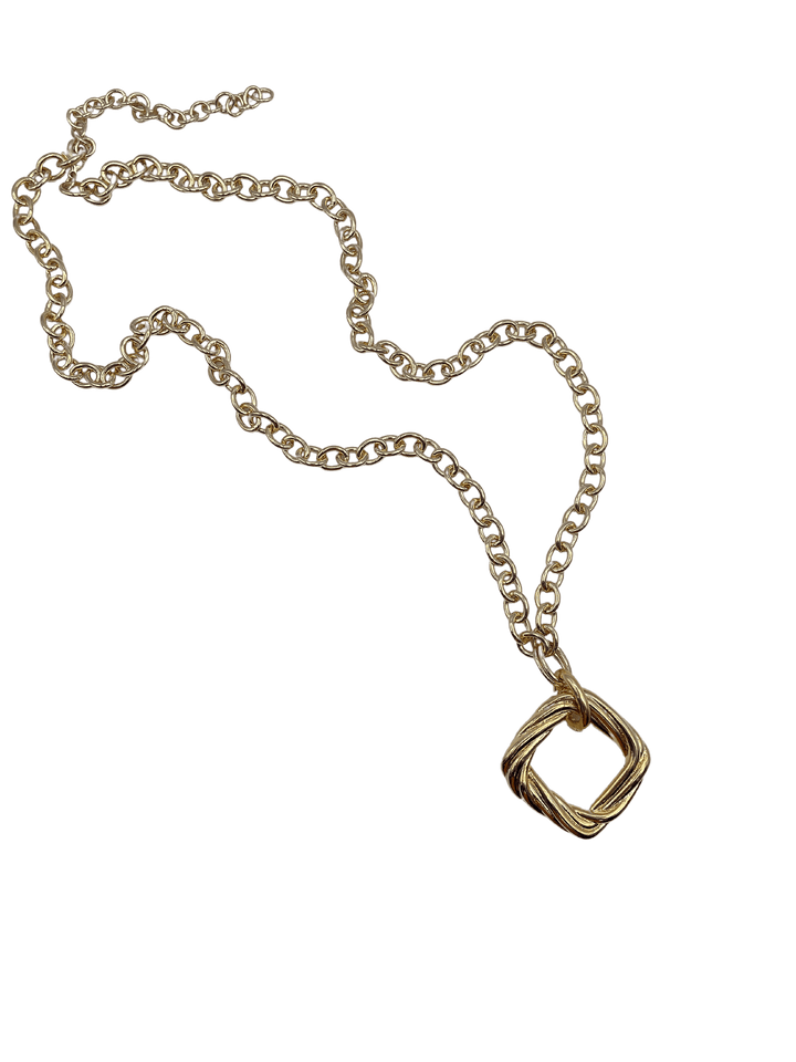 Vintage Gold Twisted Square on Chain Necklace