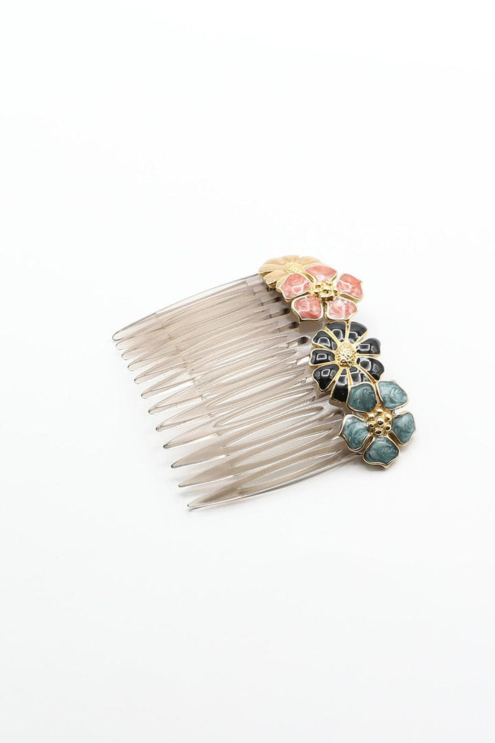 Vintage Handmade Enamel Flowers Hair Comb