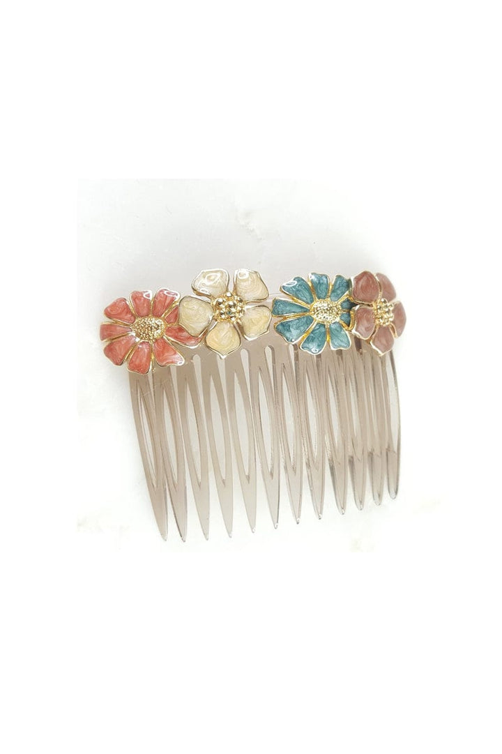 Vintage Handmade Enamel Flowers Hair Comb