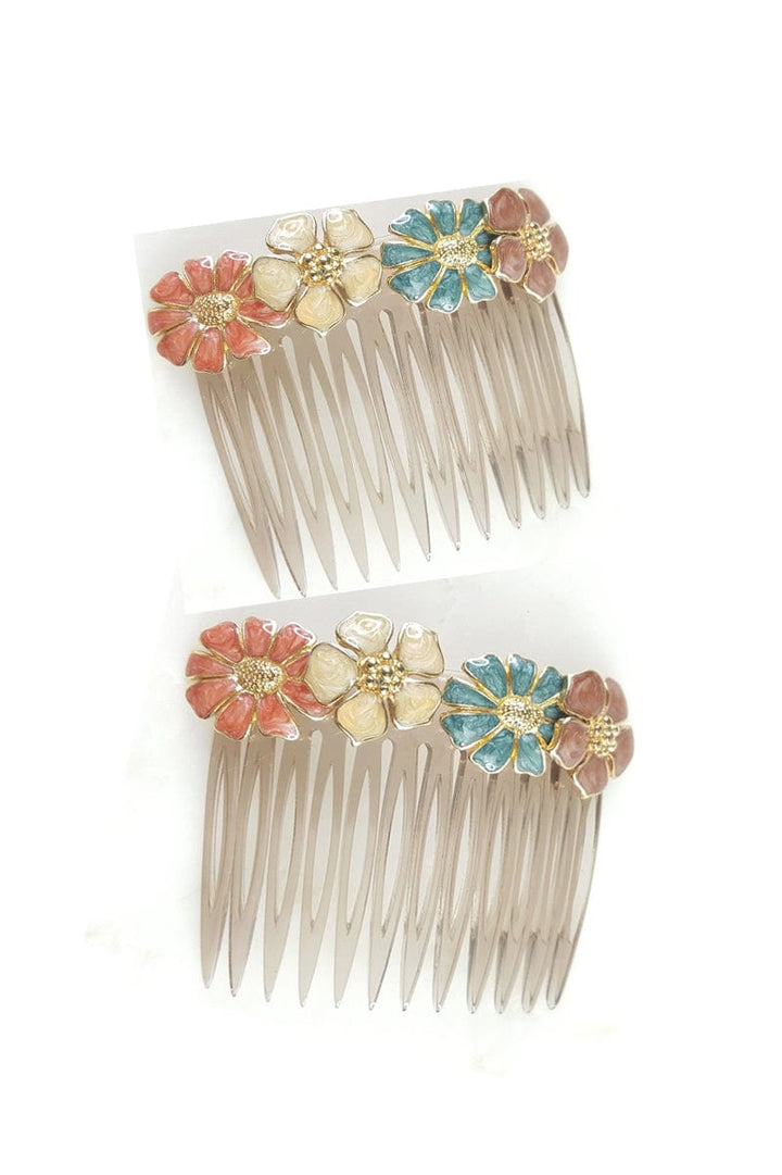 Vintage Handmade Enamel Flowers Hair Comb