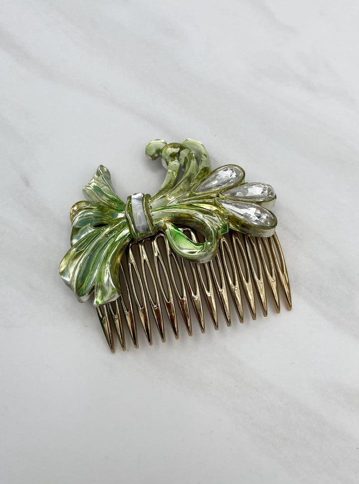 Vintage Italian Frilly Crystal Bow Hair Comb