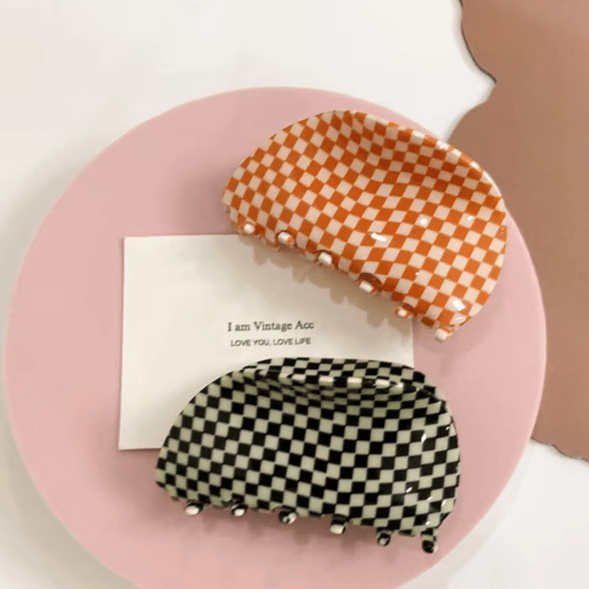 Vintage Style Checkerboard Hair Claw Clip