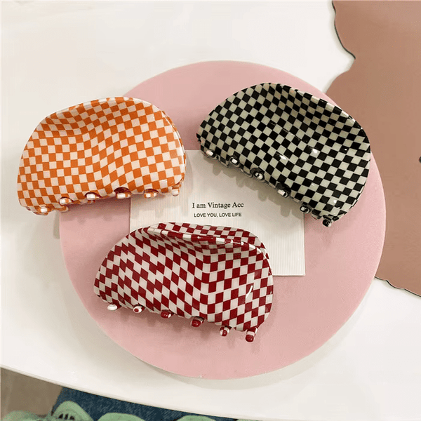 Vintage Style Checkerboard Hair Claw Clip