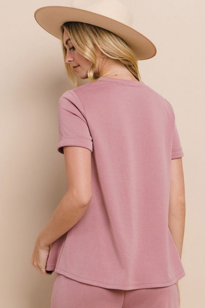 Washed Knit Jersey Short Sleeve V-Neck Top