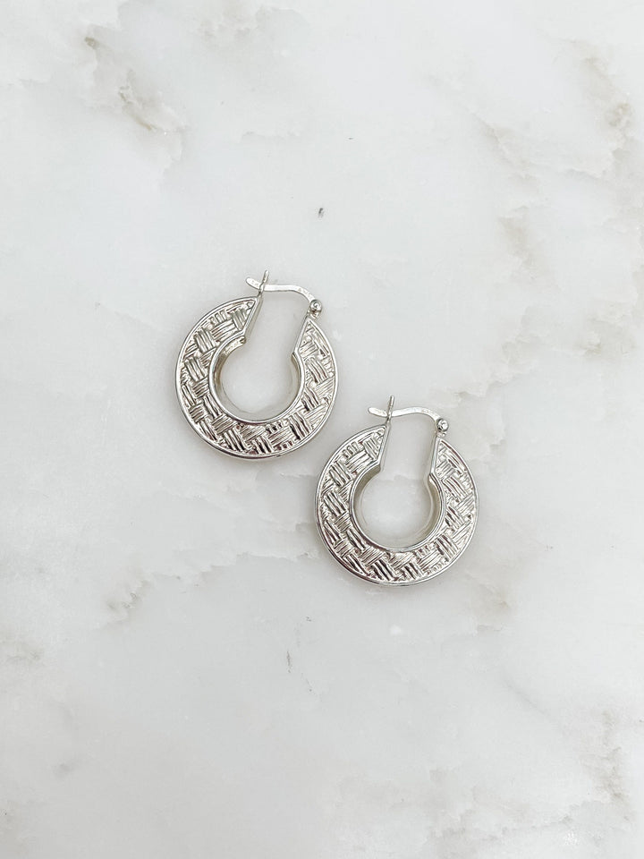 Weave Pattern Sterling Silver Hoops