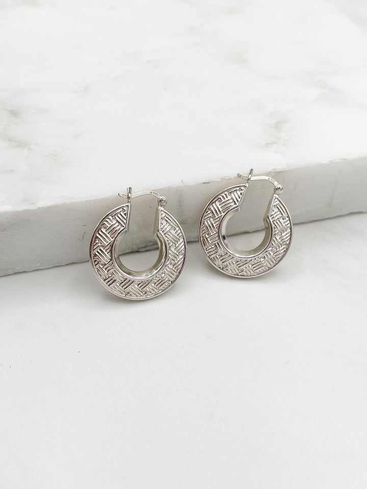 Weave Pattern Sterling Silver Hoops