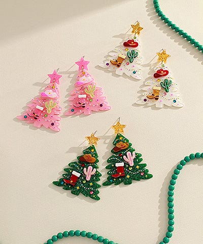 Western Ornaments Decorated Christmas Tree Dangle Earrings