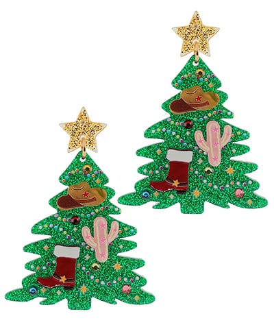 Western Ornaments Decorated Christmas Tree Dangle Earrings