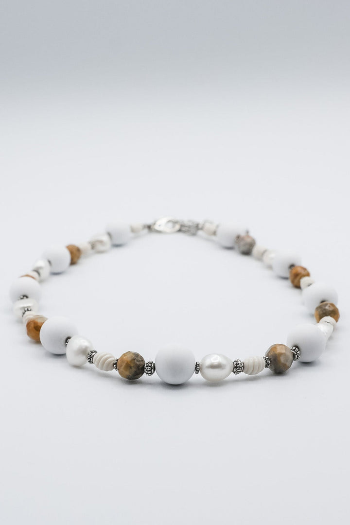 White Bead and Freshwater Pearl Necklace / Bracelet