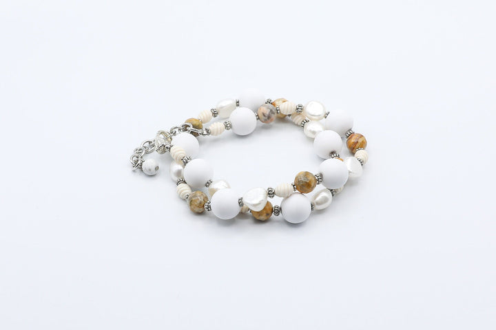 White Bead and Freshwater Pearl Necklace / Bracelet