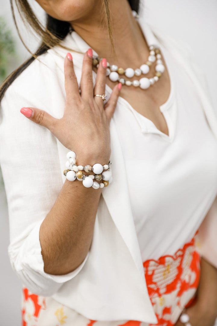 White Bead and Freshwater Pearl Necklace / Bracelet with Vintage Elements