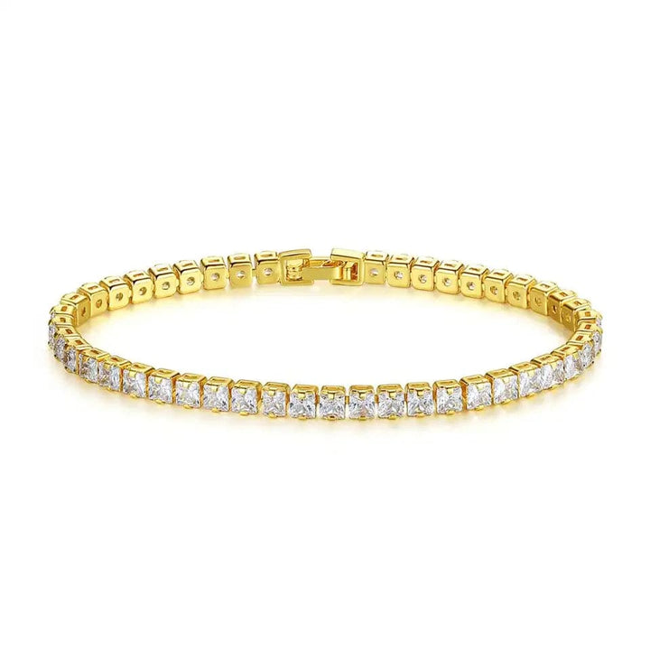 Women's 3mm Square Cut Tennis Bracelet, Gold or Rhodium Plated in Two Sizes