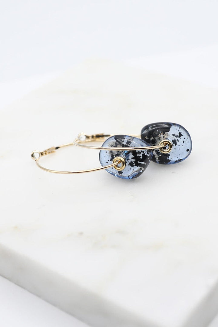 Women's Space Blue Resin Bead Hoop Earrings