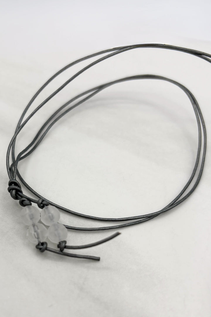 Xenia Translucent Alternating Spikes on Leather Cord Necklace