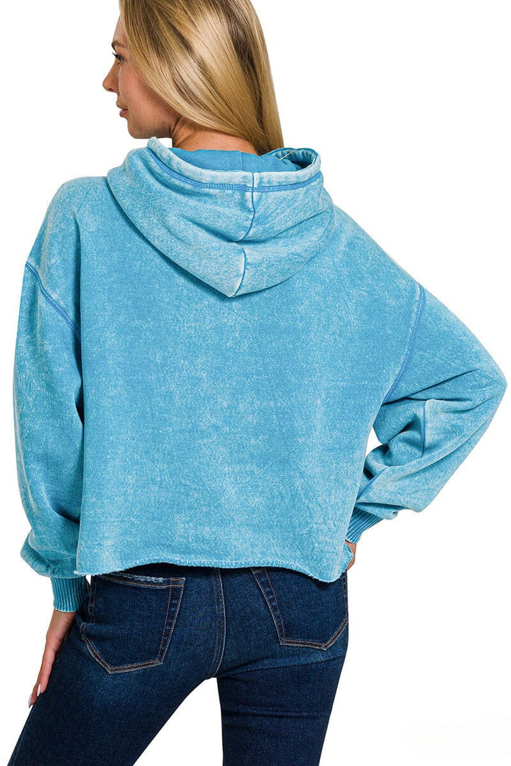 Zenana Acid Wash Fleece Cropped Hoodie