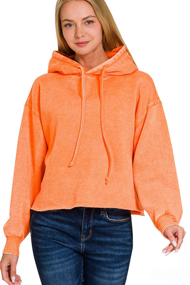 Zenana Acid Wash Fleece Cropped Hoodie