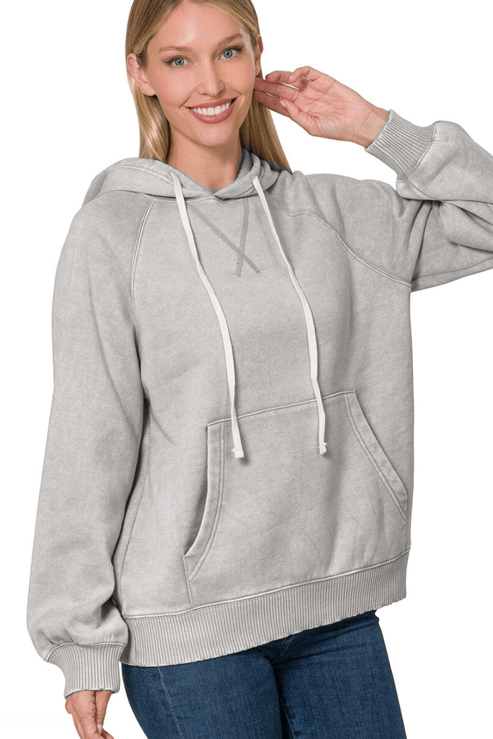 Zenana Acid Wash Fleece Hoodie with Pockets