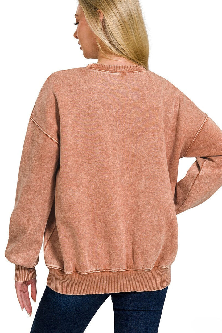 Zenana Acid Wash Fleece Oversized Pullover