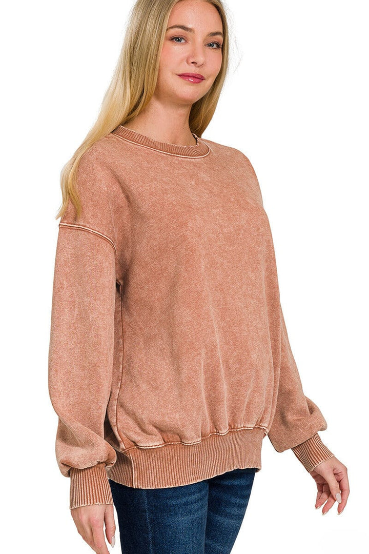 Zenana Acid Wash Fleece Oversized Pullover