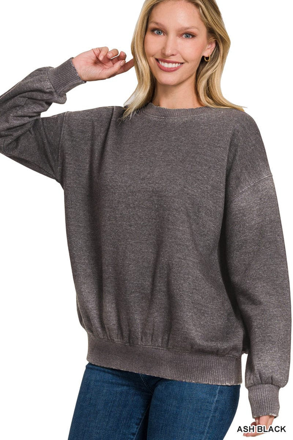 Zenana Acid Wash Fleece Oversized Pullover