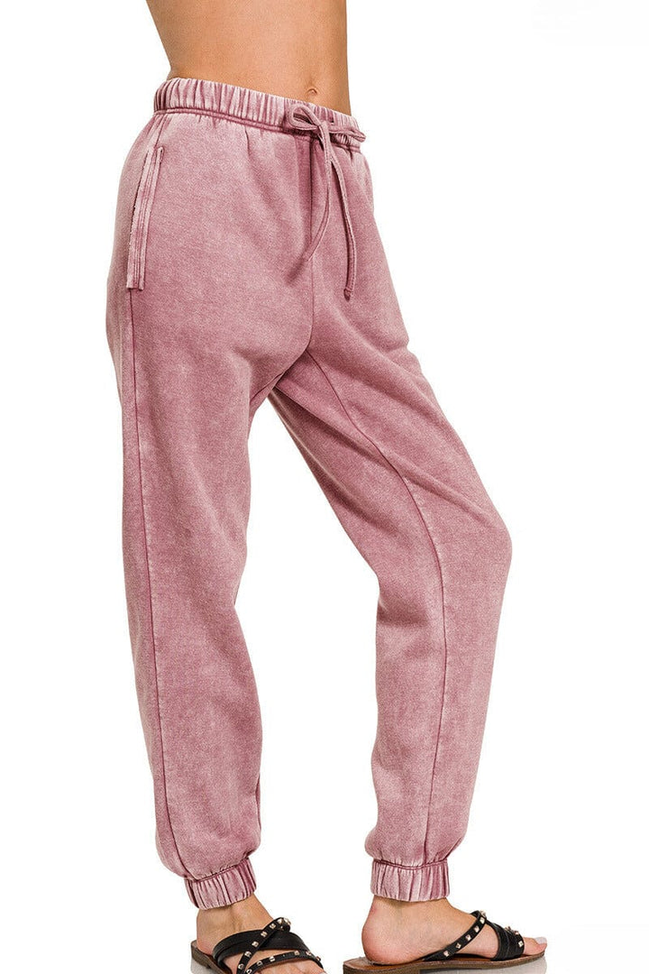 Zenana Acid Wash Fleece Sweatpants with Pockets