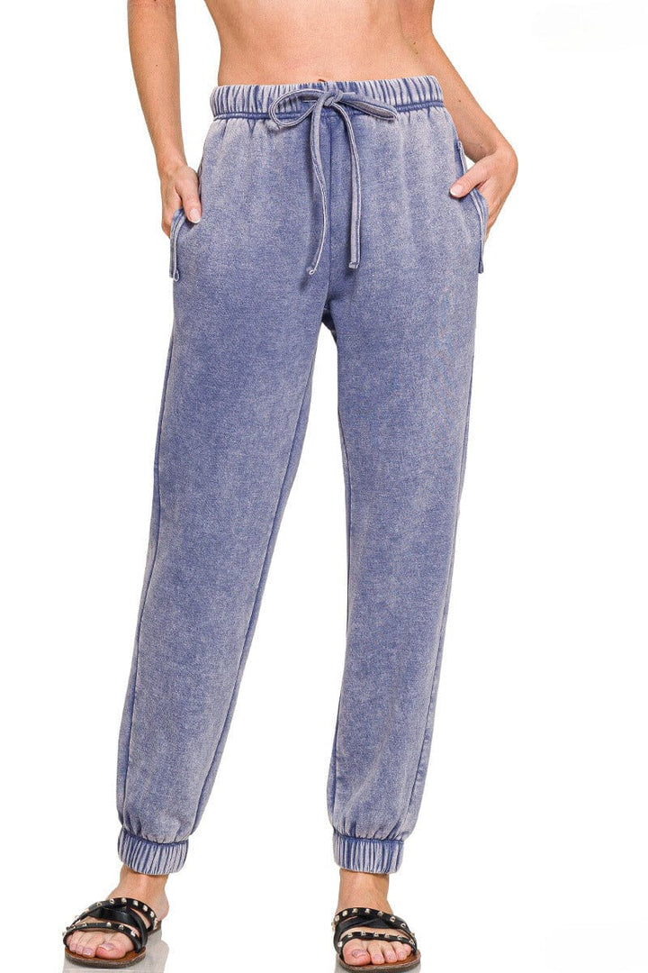 Zenana Acid Wash Fleece Sweatpants with Pockets