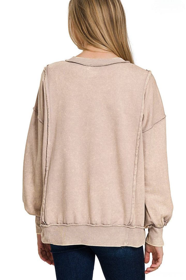 Zenana Acid Washed French Terry Exposed Seam Sweatshirt