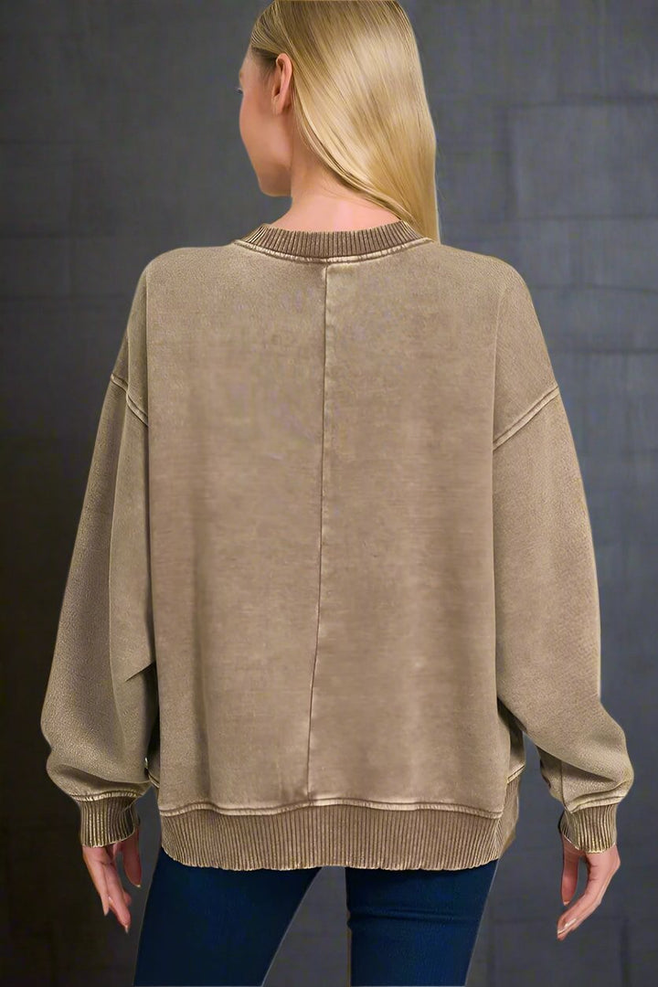 Zenana Acid Washed Oversized Fleece Pullover