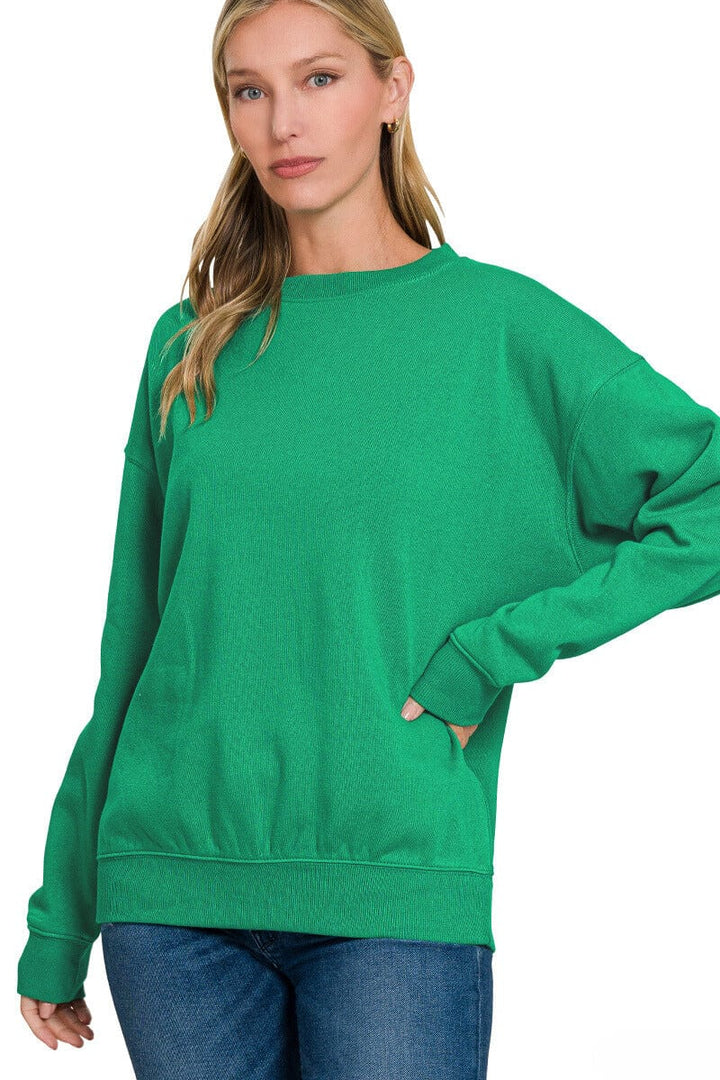 Zenana Basic Fleece Crew Neck Pullover Sweatshirt