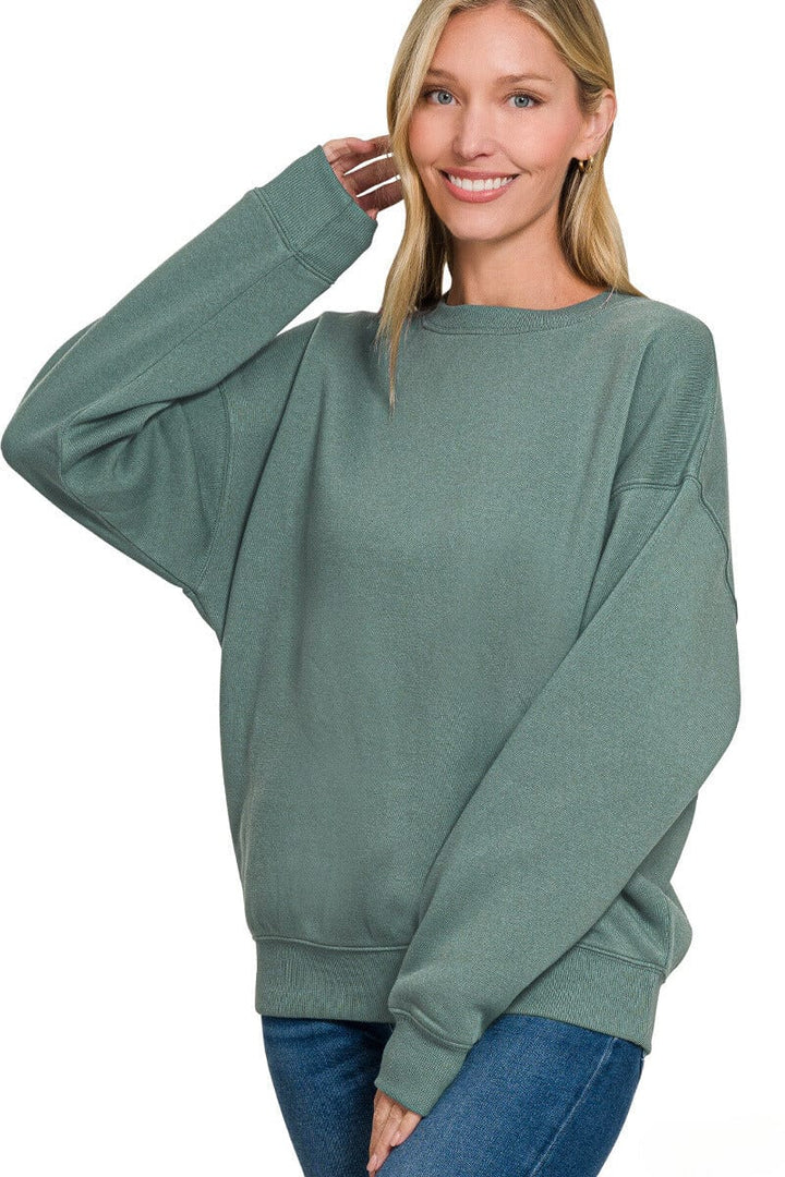 Zenana Basic Fleece Crew Neck Pullover Sweatshirt