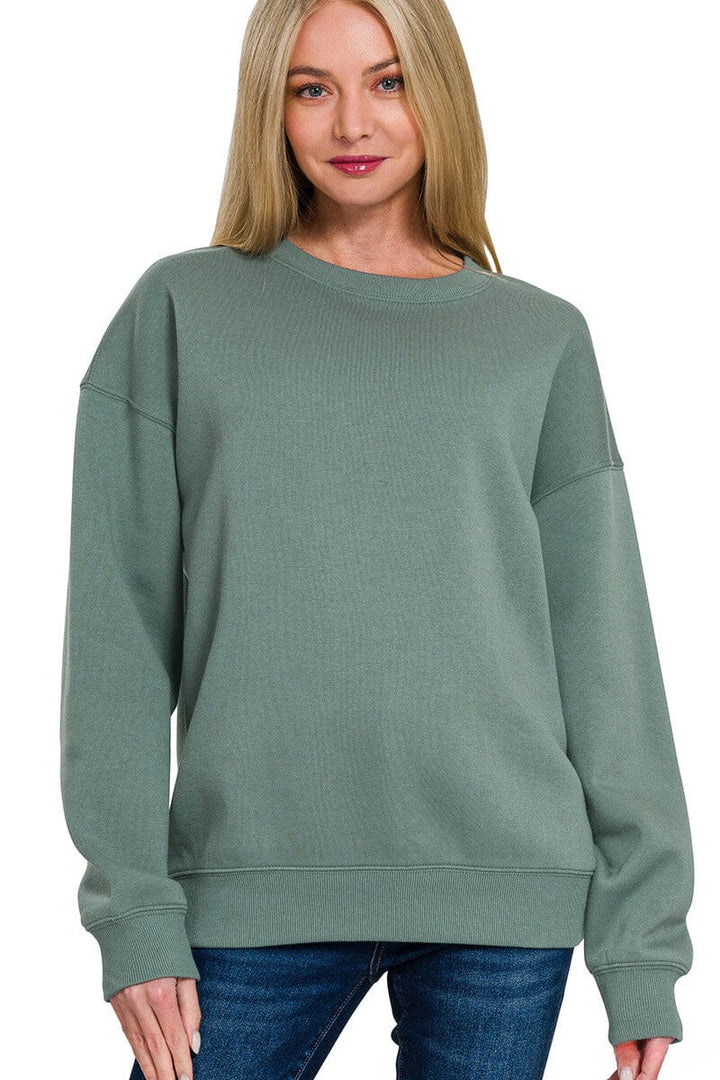 Zenana Basic Fleece Crew Neck Pullover Sweatshirt