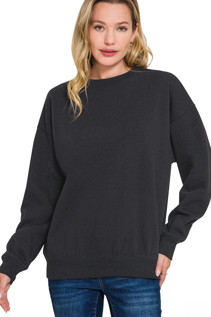 Zenana Basic Fleece Crew Neck Pullover Sweatshirt