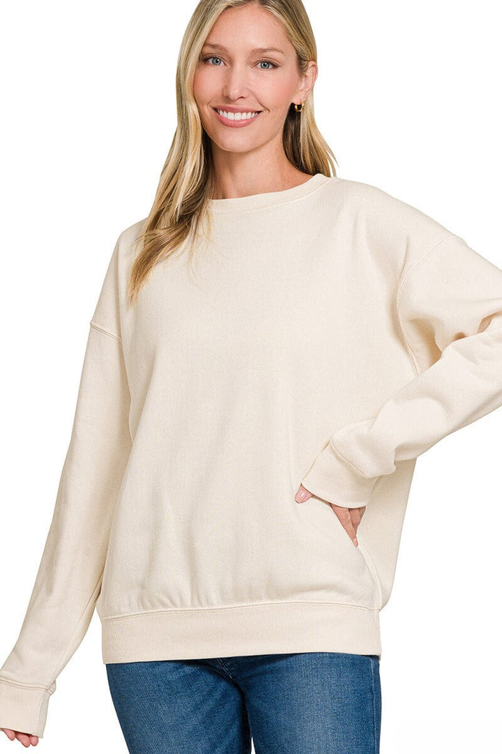 Zenana Basic Fleece Crew Neck Pullover Sweatshirt