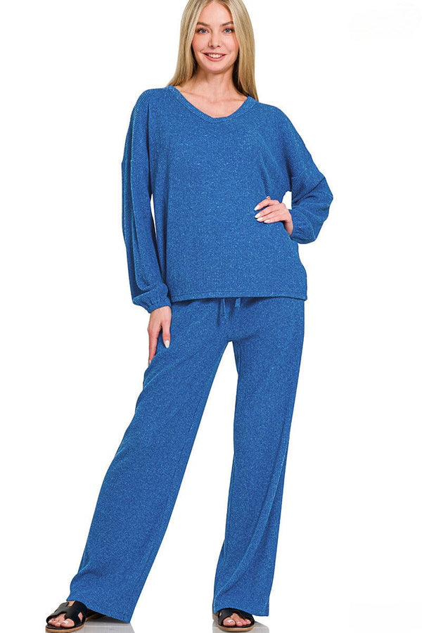 Zenana Brushed Hacci Long Sleeve Top and Pants Set